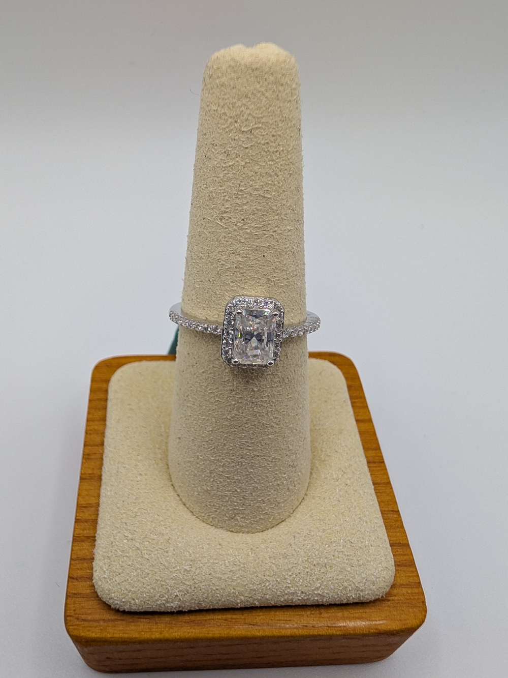 1.29 CTW Emerald Cut Moissanite Halo Ring 925 Sterling Silver Size 8